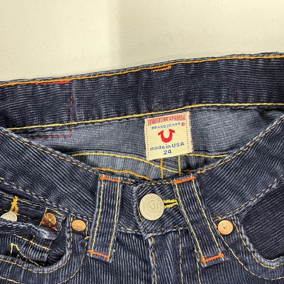 Pre-owned True Religion Women's 24 Navy Corduroy Joey Flare Pants Flap Pockets - Picture 6 of 15